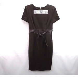 Calvin Klein Womens Size 6 Short Sleeve Brown Sheath Dress Faux Leather Belt
